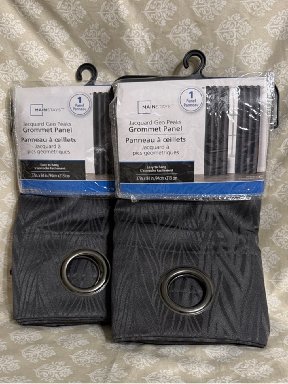 Mainstays Charcoal Geo Jacquard Grommet Curtain Panel